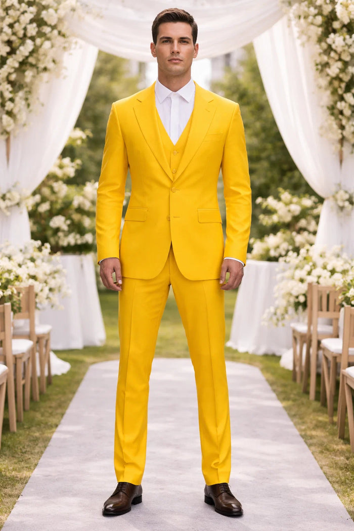 FESTIVE Colorful Alberto Nardoni Men'S Vested 3 Piece Suit Yellow - Image 4