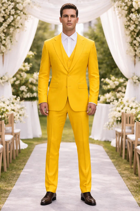 FESTIVE Colorful Alberto Nardoni Men'S Vested 3 Piece Suit Yellow