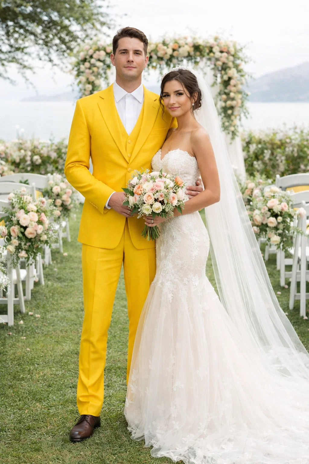 FESTIVE Colorful Alberto Nardoni Men'S Vested 3 Piece Suit Yellow - Image 6