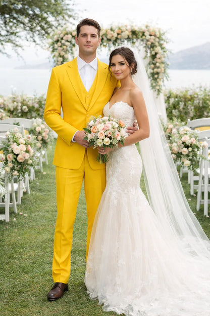 FESTIVE Colorful Alberto Nardoni Men'S Vested 3 Piece Suit Yellow - Image 6