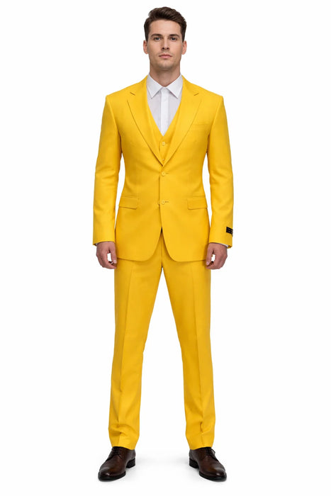 FESTIVE Colorful Alberto Nardoni Men'S Vested 3 Piece Suit Yellow