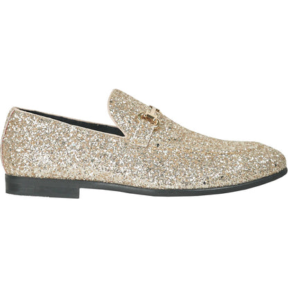 Bravo Mens Modern Glitter Sequin Prom Tuxedo Buckle Loafer in Gold - Men's Dress Shoes