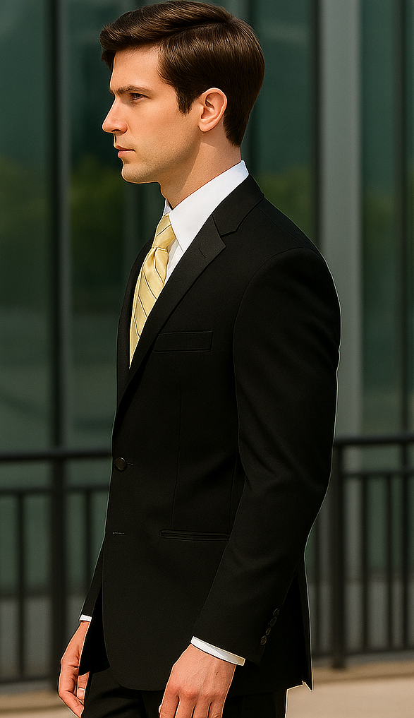 Fitted Slim Fitc Cut Illusion Tuxedo Black Slim Fit Black Tuxedo - Skinny Fit Tuxedo - Image 4