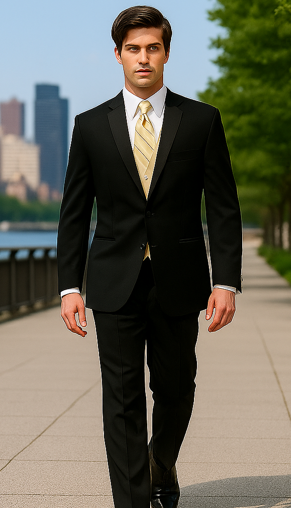 Fitted Slim Fitc Cut Illusion Tuxedo Black Slim Fit Black Tuxedo - Skinny Fit Tuxedo - Image 5
