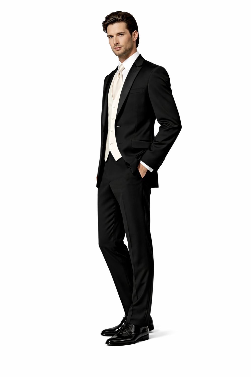 Fitted Slim Fitc Cut Traditional Black Best Designer One Button Black Tuxedo Suit For Men Slim Fit Black Tuxedo - Skinny Fit Tuxedo - Image 2