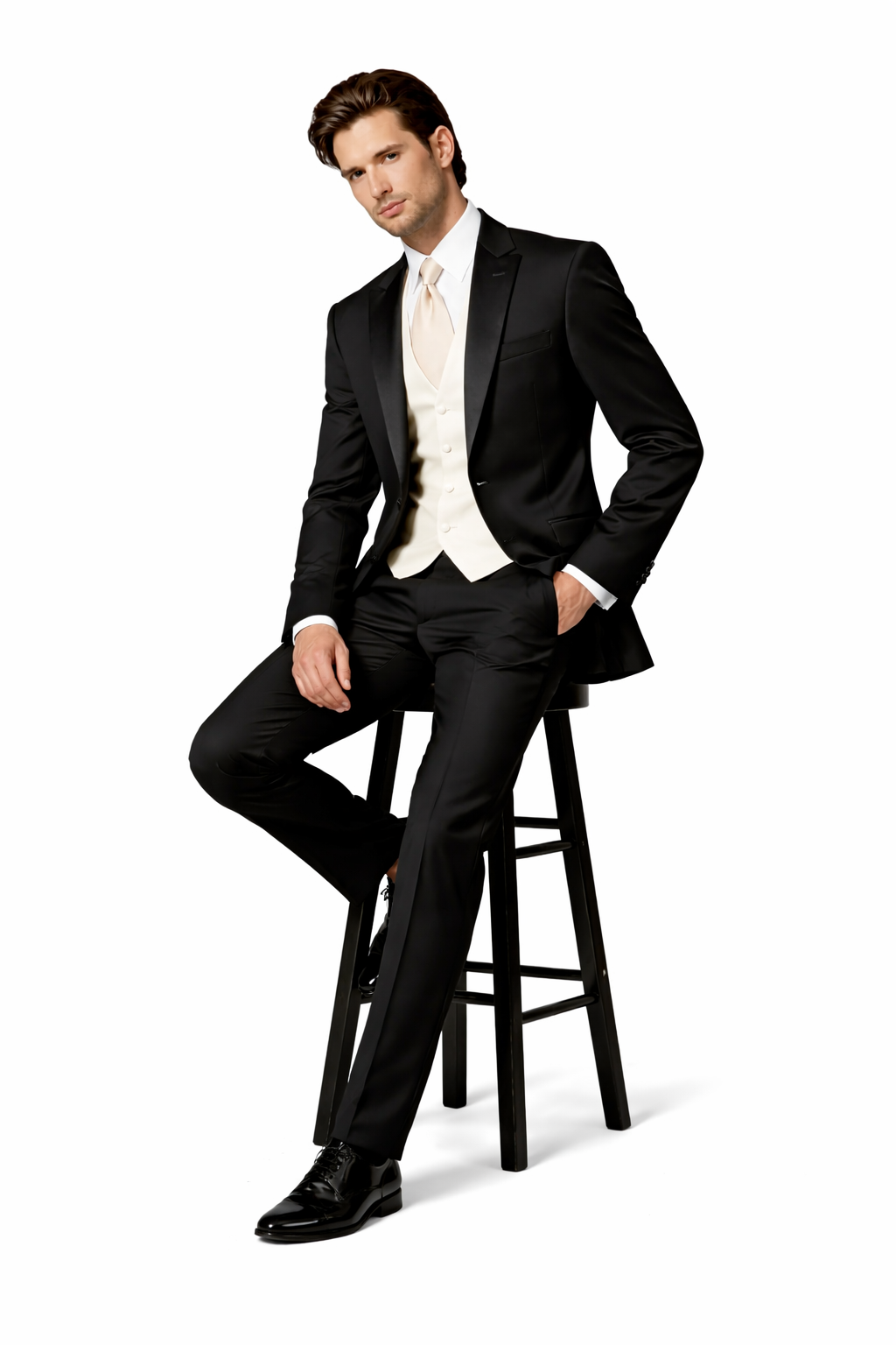 Fitted Slim Fitc Cut Traditional Black Best Designer One Button Black Tuxedo Suit For Men Slim Fit Black Tuxedo - Skinny Fit Tuxedo - Image 4