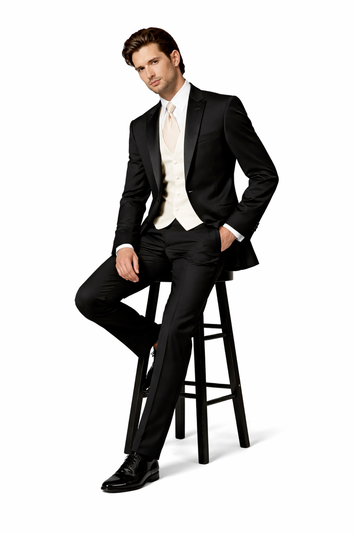 Fitted Slim Fitc Cut Traditional Black Best Designer One Button Black Tuxedo Suit For Men Slim Fit Black Tuxedo - Skinny Fit Tuxedo - Image 4