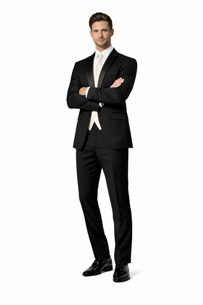 Fitted Slim Fitc Cut Traditional Black Best Designer One Button Black Tuxedo Suit For Men Slim Fit Black Tuxedo - Skinny Fit Tuxedo - Image 5