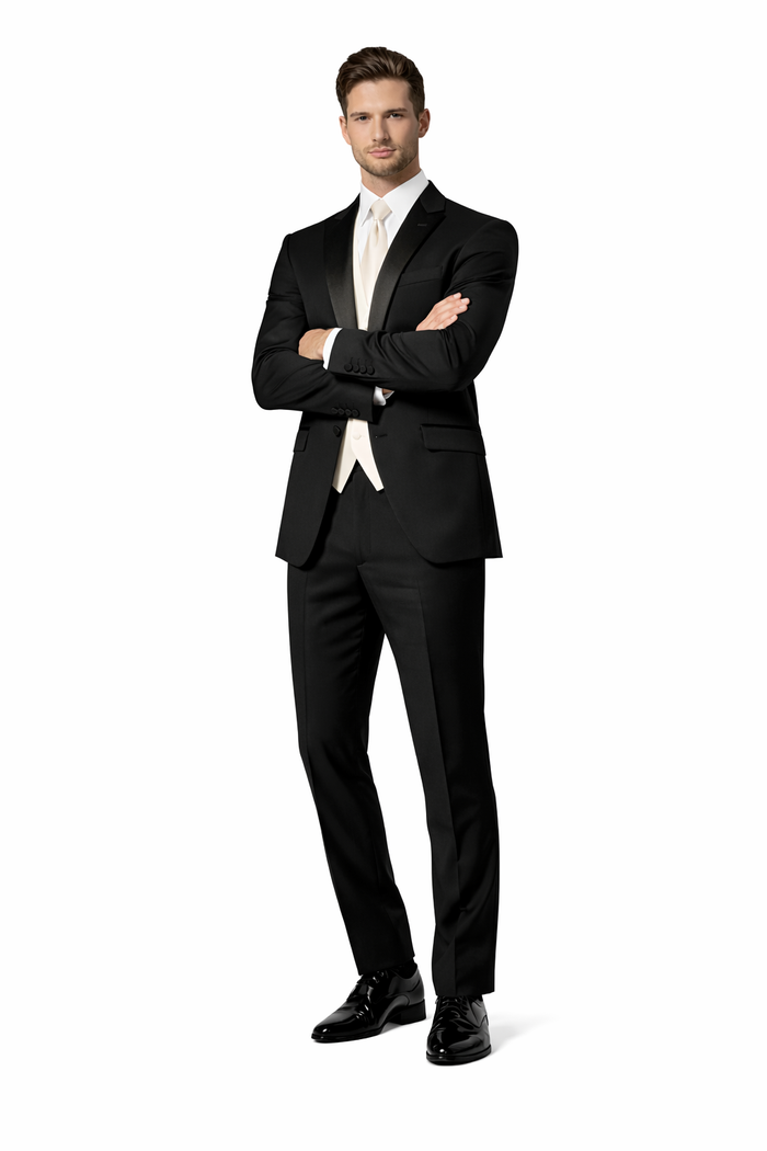 Fitted Slim Fitc Cut Traditional Black Best Designer One Button Black Tuxedo Suit For Men Slim Fit Black Tuxedo - Skinny Fit Tuxedo - Image 5