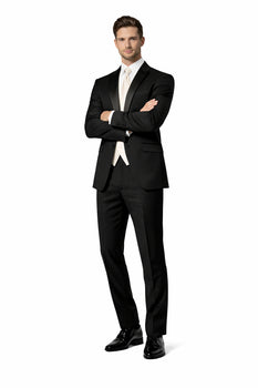 Fitted Slim Fitc Cut Traditional Black Best Designer One Button Black Tuxedo Suit For Men Slim Fit Black Tuxedo - Skinny Fit Tuxedo - Image 5