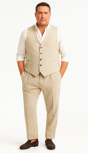 Five Button Besom pocket Men's Tan Chambray Slim Fit Suit Separates Vest