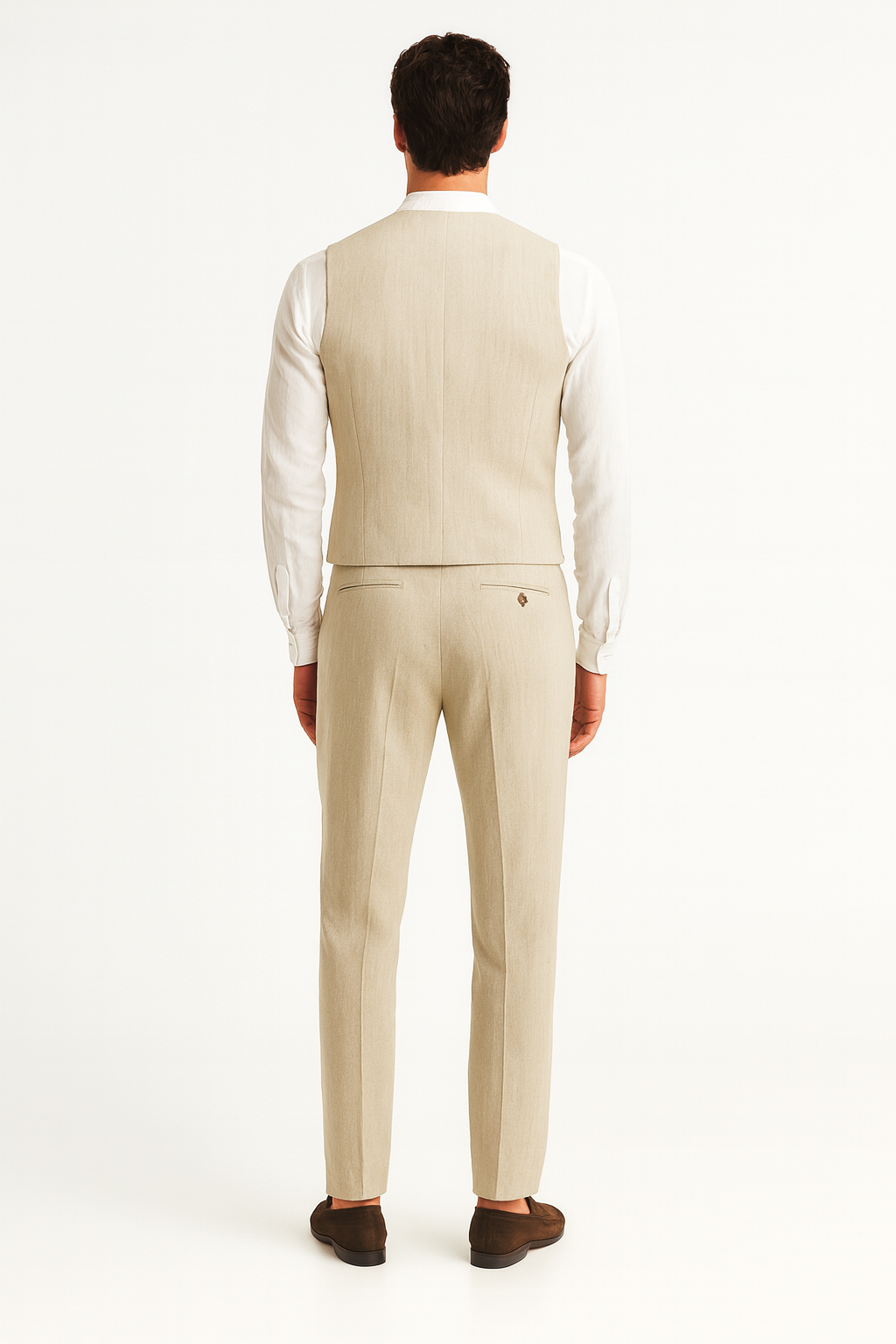 Five Button Besom pocket Men's Tan Chambray Slim Fit Suit Separates Vest - Image 2