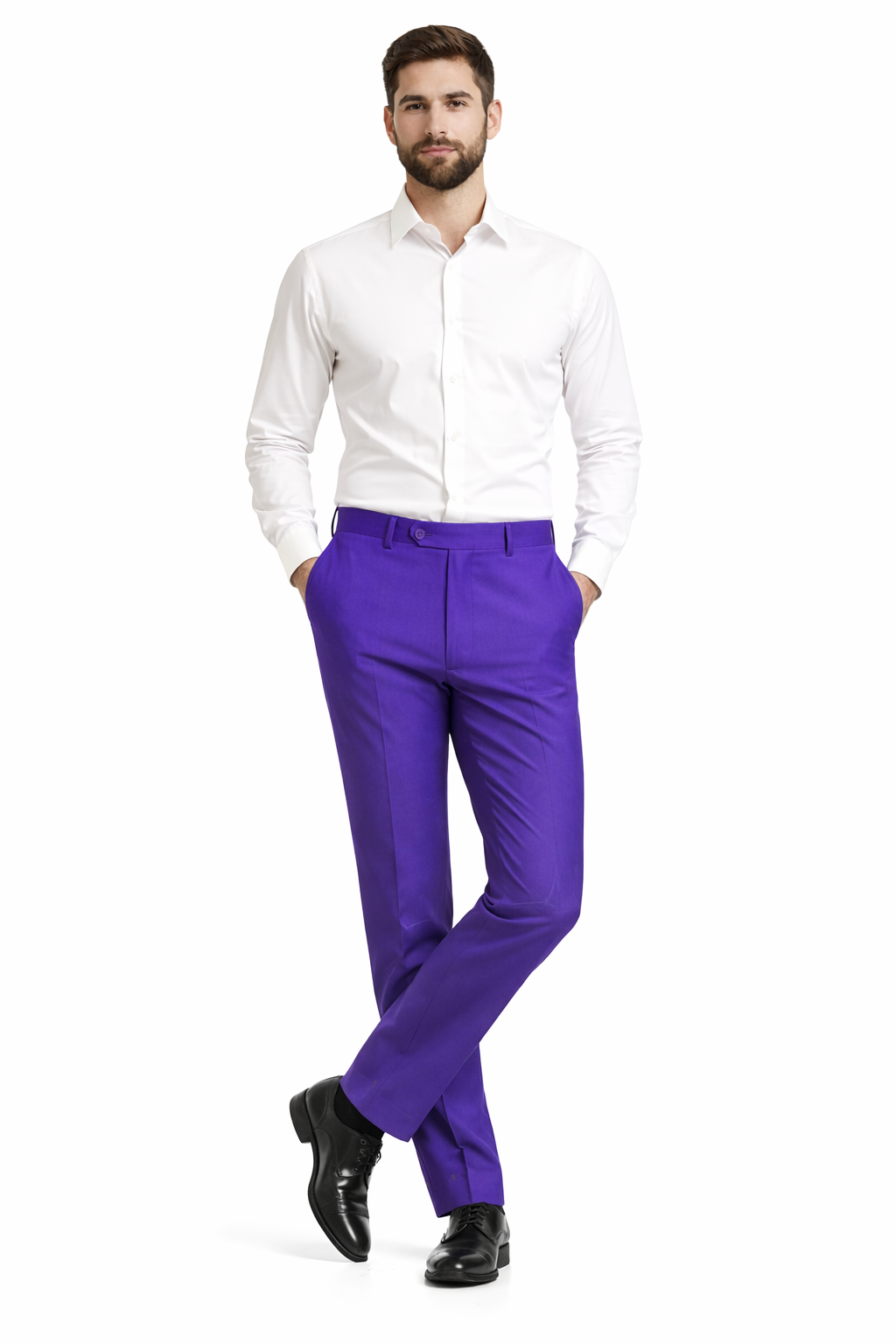 Men'S Dress Pants Trousers Flat Front Slacks PUrple Online Sale - Image 4