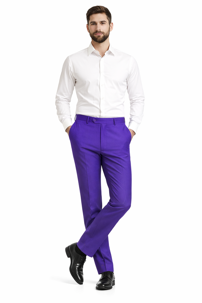 Men'S Dress Pants Trousers Flat Front Slacks PUrple Online Sale - Image 4