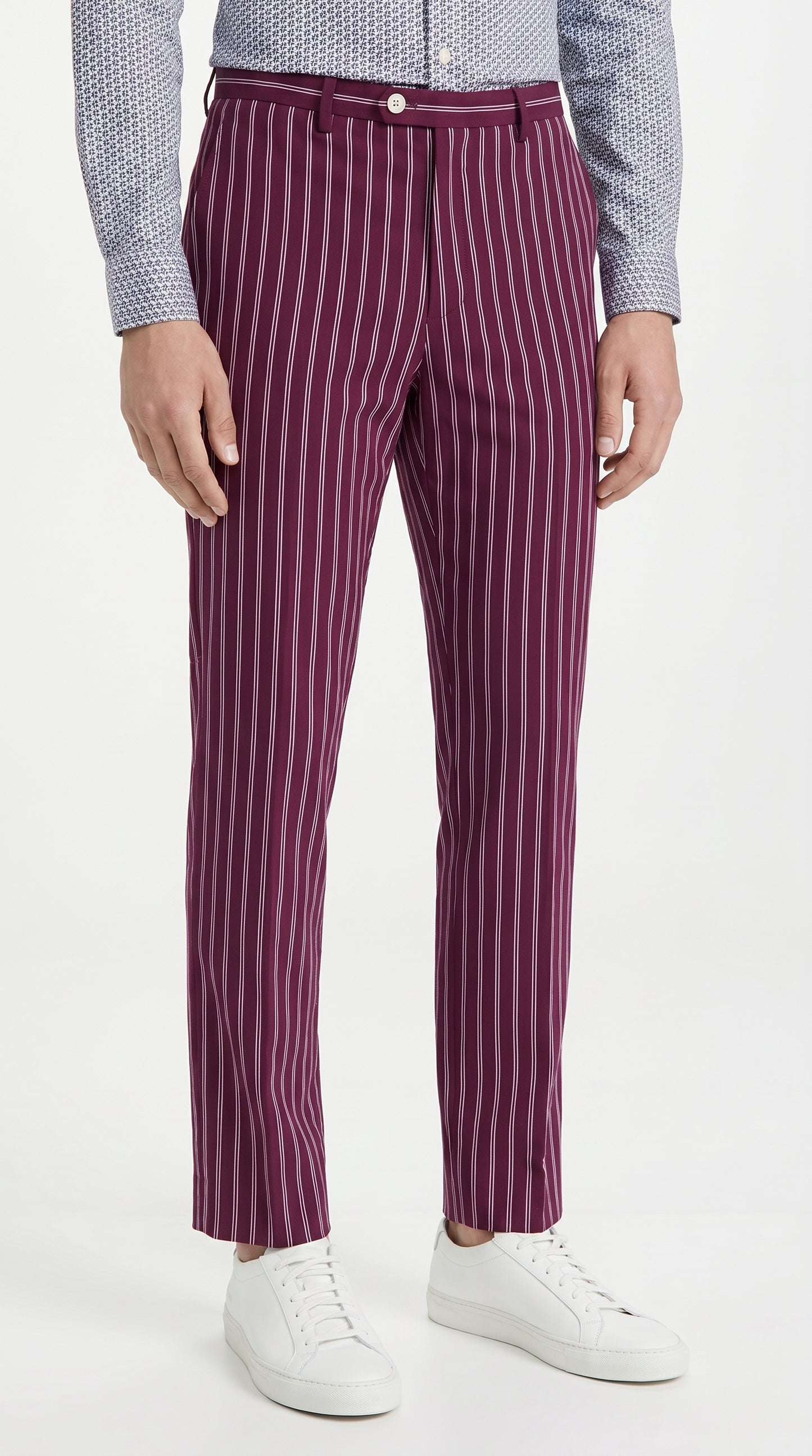 Men’s slacks Wine Ganagster Chalk Striped ~ Pinstripe 1920's Style Flat Front or  Pleated Pants Available In Big And Tall unhemmed unfinished bottom