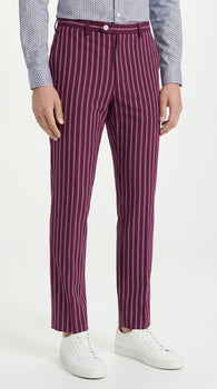 Men’s slacks Wine Ganagster Chalk Striped ~ Pinstripe 1920's Style Flat Front or  Pleated Pants Available In Big And Tall unhemmed unfinished bottom