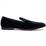 Zelli Formal II Black Velvet Loafer with Hand-Stitched Crocodile Vamp