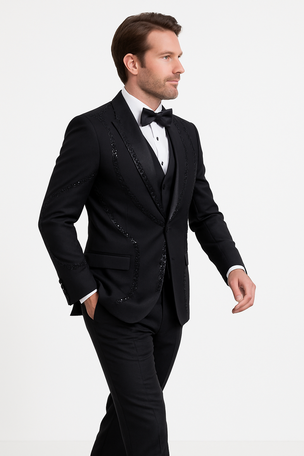Black Italian Wool 3-Piece Modern Fit Tuxedo - Image 5