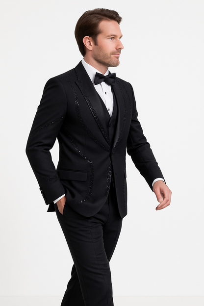 Black Italian Wool 3-Piece Modern Fit Tuxedo - Image 5