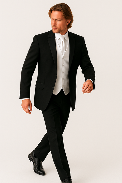 Package Deal High Quality 2-Button  Side Vented Super 120's Tuxedo + White Shirt+White Tie+White Vest
