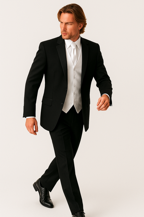 Package Deal High Quality 2-Button  Side Vented Super 120's Tuxedo + White Shirt+White Tie+White Vest