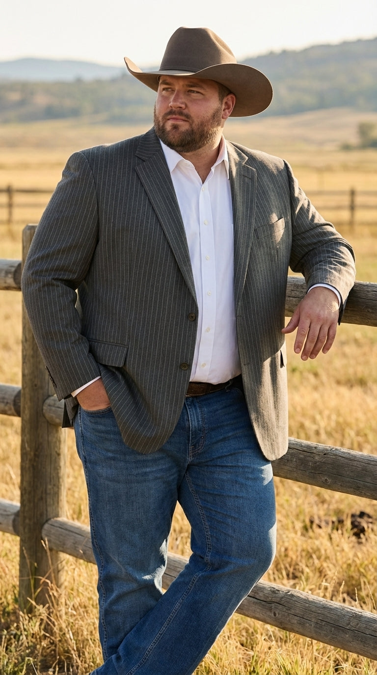 Mens Charcoal Gray Pinstripe Western Blazer – Classic Cowboy Style Jacket for Business, Formal and Smart Casual Wear