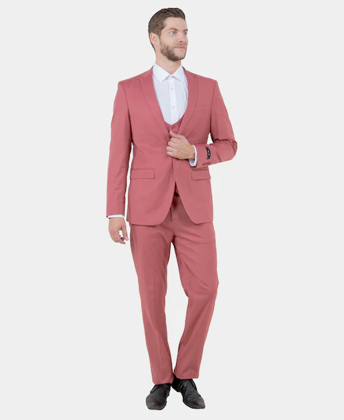 Men’s Dusty Rose Three Piece Suit – Modern Formal 3PC Wedding and Prom Suit - Pink Coloe Modern Fit