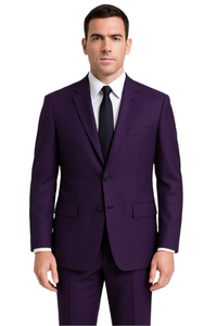 Mens Basic 2 Button Classic Fit Poplin Suit in Purple
