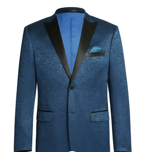 Mens Teal Blue Jacquard Paisley Blazer – Black Peak Lapel Formal Dinner Jacket Slim Fit