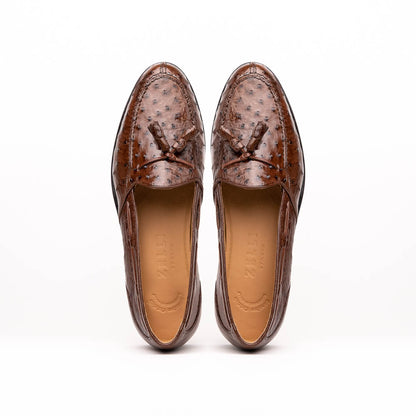 Zelli Franco Classic Ostrich Quill Tassel Loafers in Brown