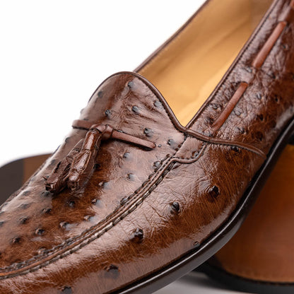 Zelli Franco Classic Ostrich Quill Tassel Loafers in Brown