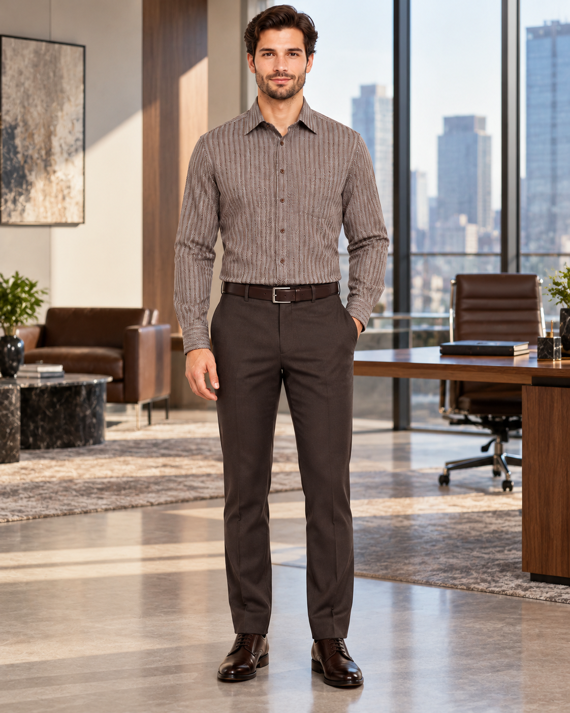 20 Inch Neck Dress Shirts In Dark Brown
