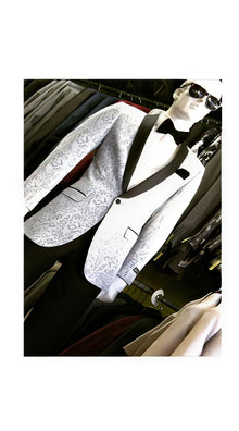 Silver Light Grey ~ Black Patter Shawl Lapel Dinner Lapel Slim Fit Sport coat Jacket