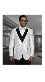 Floral White Men's Shiny Satin Dinner Jacket Blazer Paisley Sport Coat  Flashy Silky Satin Stage Fancy Stage Party Dance Jacket Fashion Tuxedo For Men