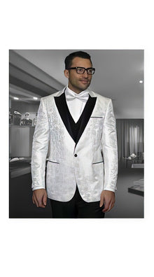 Floral White Men's Shiny Satin Dinner Jacket Blazer Paisley Sport Coat  Flashy Silky Satin Stage Fancy Stage Party Dance Jacket Fashion Tuxedo For Men