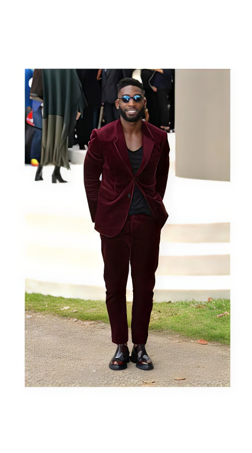 Men's Burgundy ~ Wine ~ Maroon Suit  Corduroy Suit 2 Button Style + Jacket Sport coat + Pants Burgundy Suit
