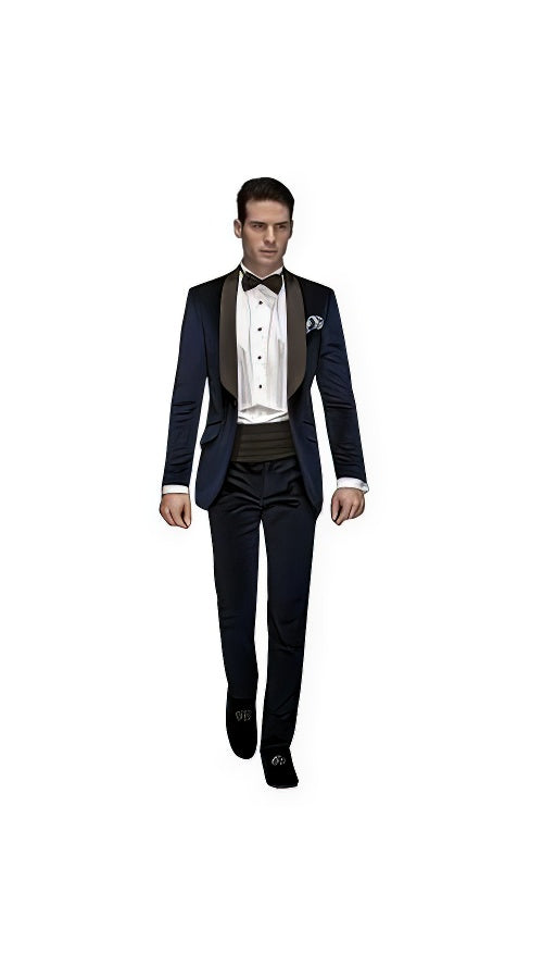 Men's Navy Blue Buttons Closure  Shawl Lapel Velvet Tuxedo