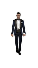Men's Navy Blue Buttons Closure  Shawl Lapel Velvet Tuxedo