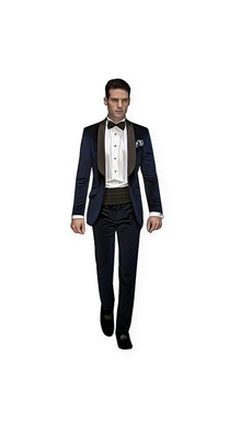 Men's Navy Blue Buttons Closure  Shawl Lapel Velvet Tuxedo