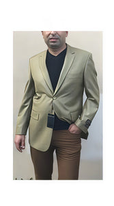 Men'S Mustard ~ Khaki ~ Tan ~ Beige ~ Goldish Weave With Tint Of Blue Pindot Pattern Blazer Sport Coat