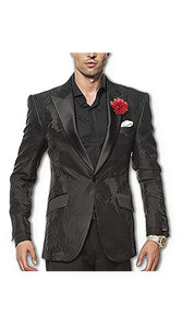 Men'S Black Paisley Floral Satin Two Button Fully Lined Fashion Sport Coat Blazer Tuxedo