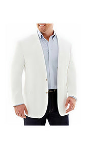 Men'S Linen Cotton 2 Button White Long Sleeves Sport Coat Blazer