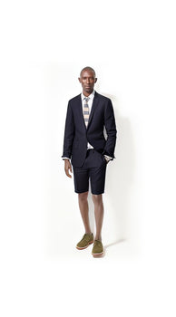 Men's Dark Navy Blue Suit For Men Summer Business Suits With Shorts Pants Set (Sport Coat Looking)