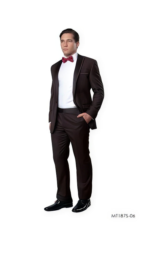 Men's One Button Vested Brown Tuxedo Suit