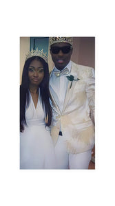 Men's White/Gold Jackets Blazer