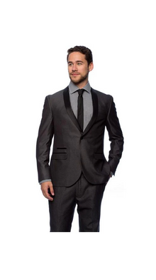 West End Men'S Young Look 1 Button Charcoal Slim Fit Satin Shawl Collar Tuxedo