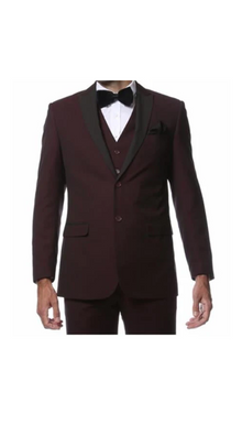 Men'S Wine Maroon/Burgundy Side Vents And Flat Front Style Pants Burgundy Tuxedo