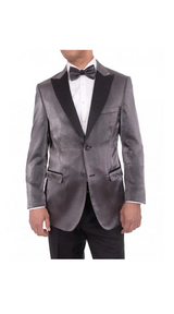 Men'S Gray Satin Blue 2 Button Slim Fit Blazer Sportcoat