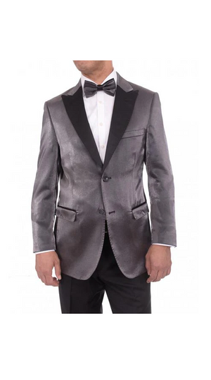 Men'S Gray Satin Blue 2 Button Slim Fit Blazer Sportcoat