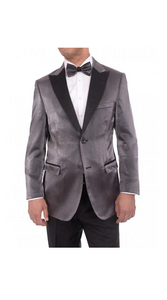 Men'S Gray Satin Blue 2 Button Slim Fit Blazer Sportcoat